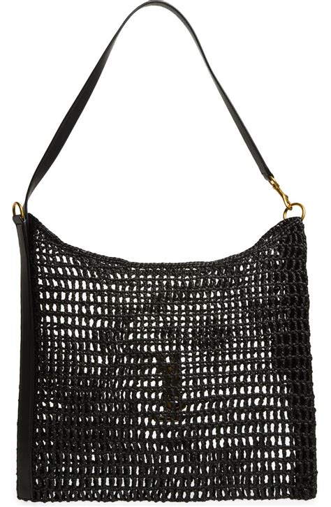 Saint Laurent Oxalis Raffia Macramé Shoulder Bag .